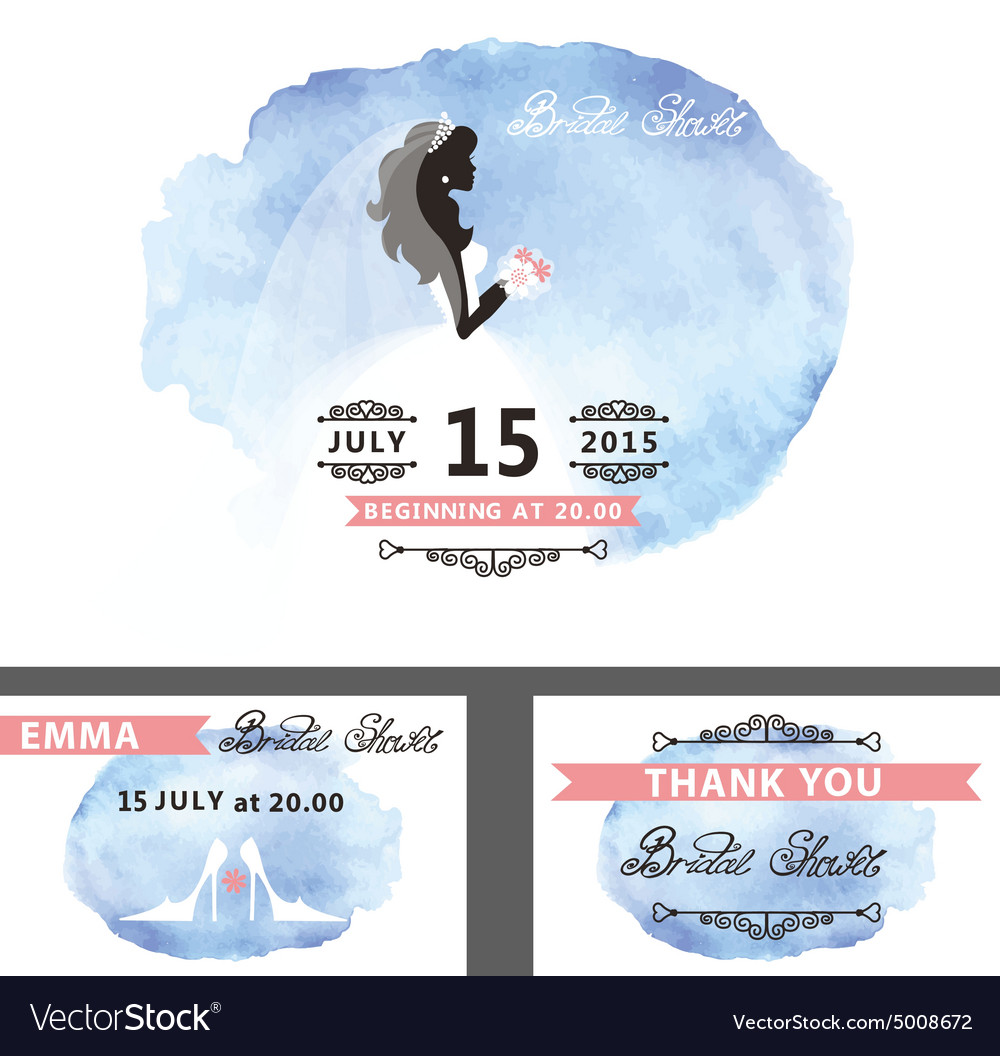 Bridal Shower Template Setbridewatercolor Cyan Vector Image