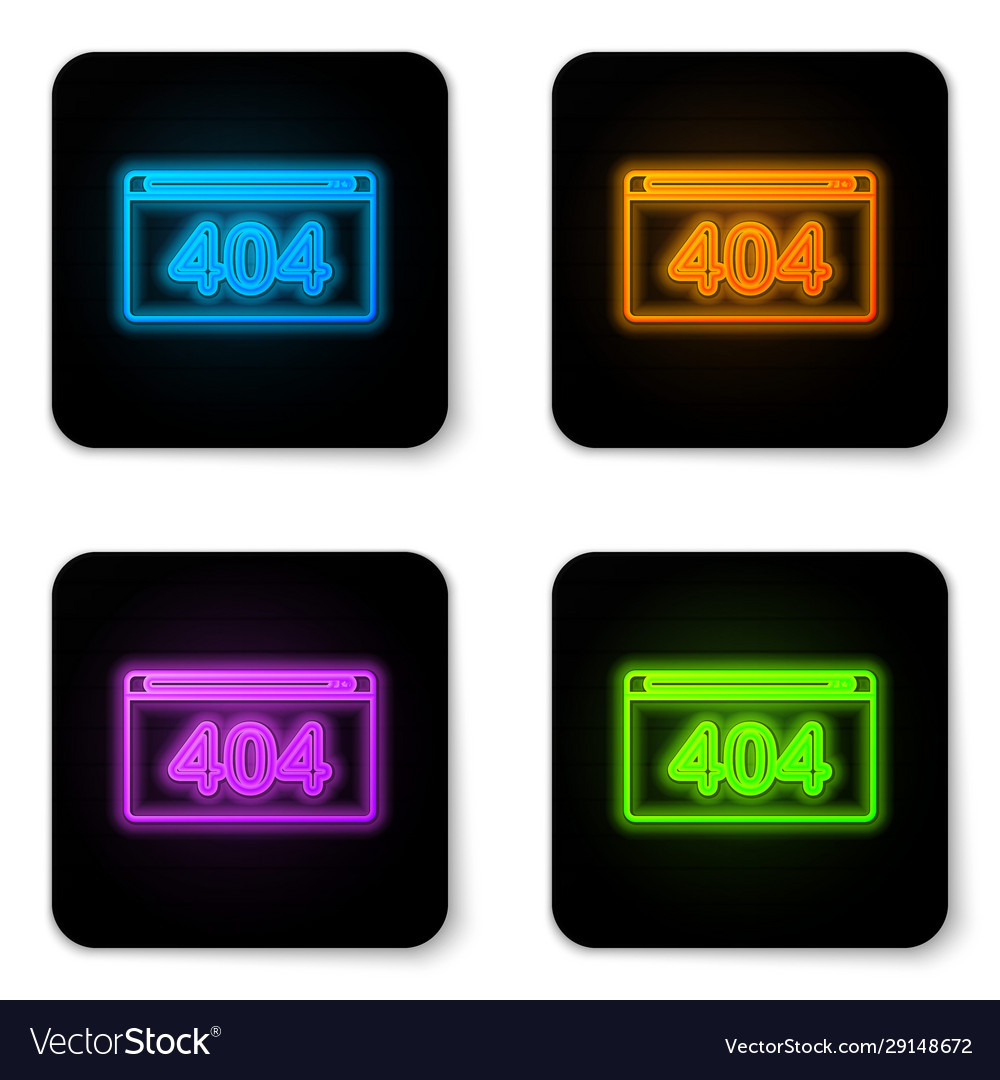 Glowing neon page with a 404 error icon isolated Vector Image Glowing neon page with a 404 error icon isolated