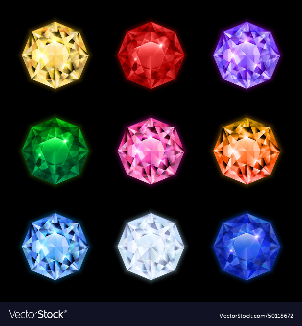 Realistic diamond gemstone icon set