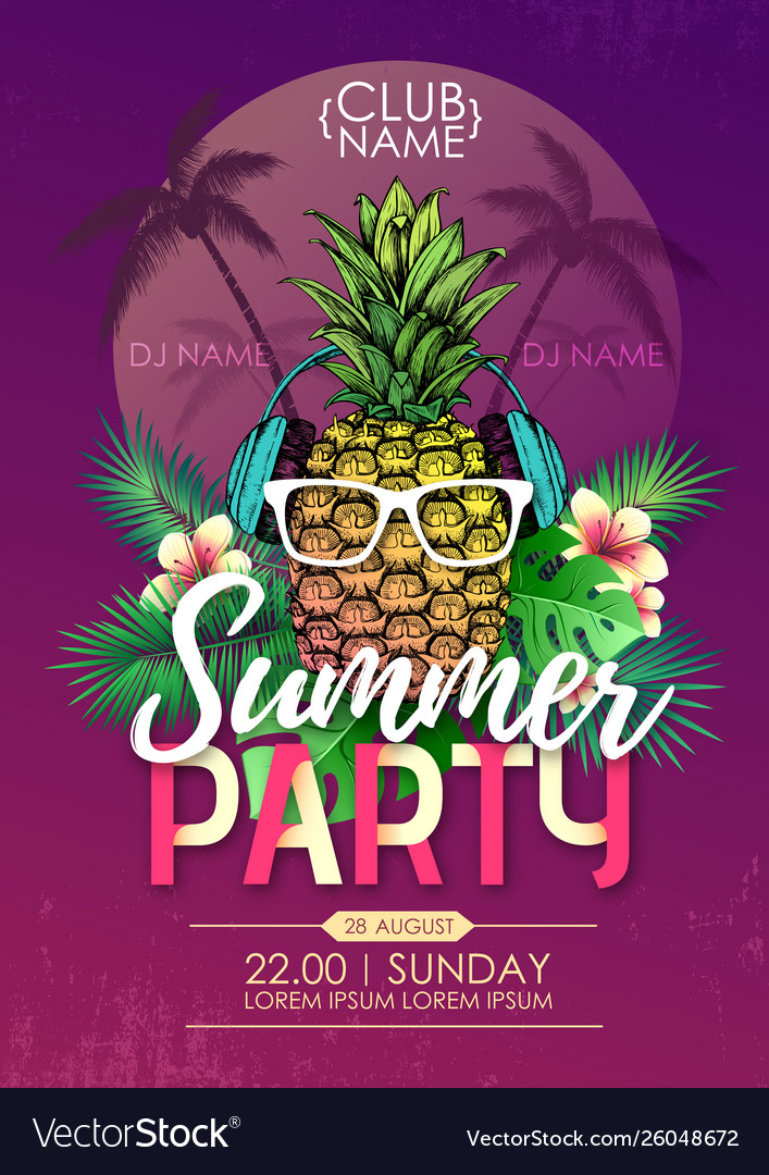 Summer beach party disco poster with pineapple Vector Image