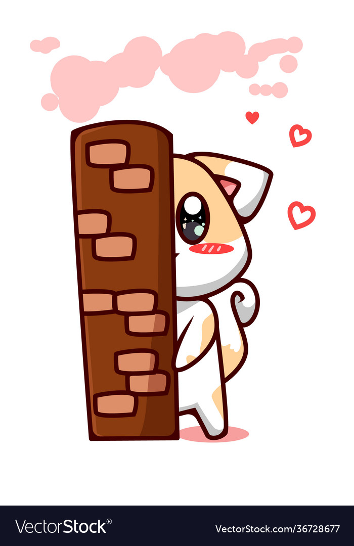 A shy cat hiding behind wall with love cartoon vector image A shy cat hiding behind wall with love cartoon