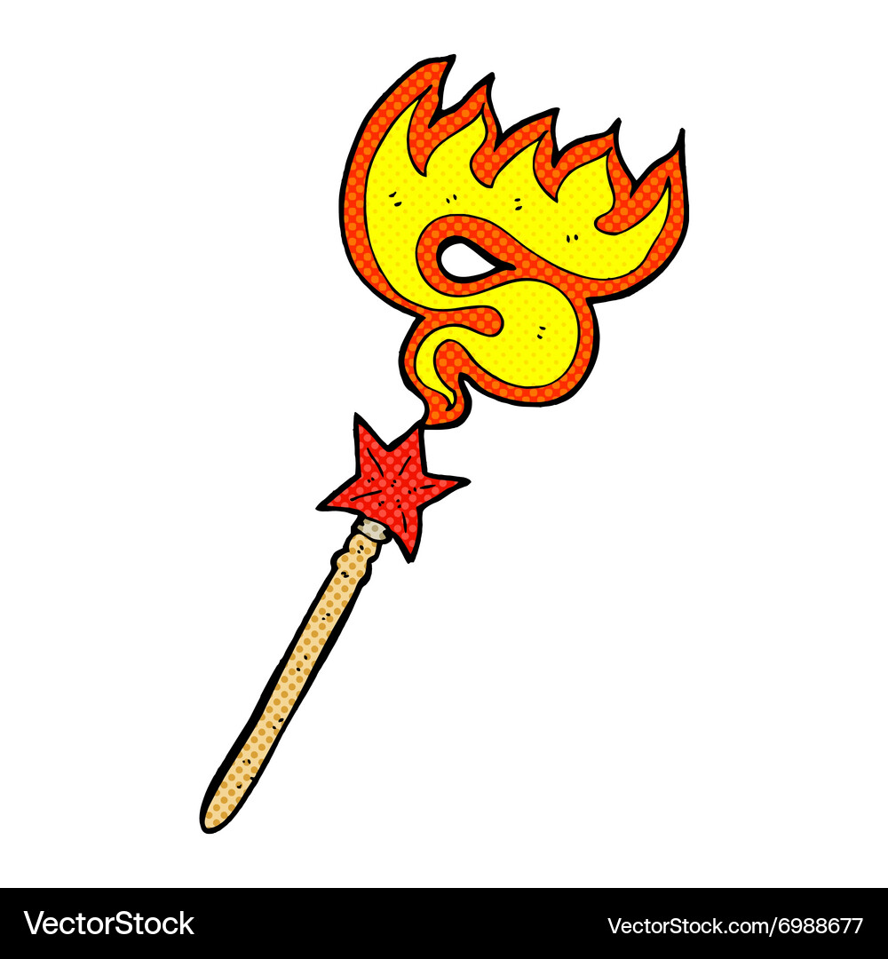 Comic Cartoon Magic Wand Casting Fire Spell Vector Image