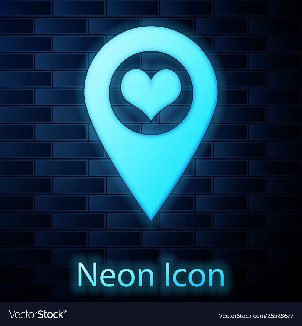 Glowing neon map pointer with heart icon isolated vector image Glowing neon map pointer with heart icon isolated