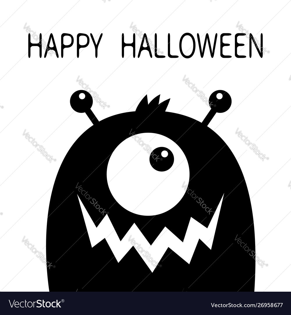 Happy halloween monster head black silhouette one