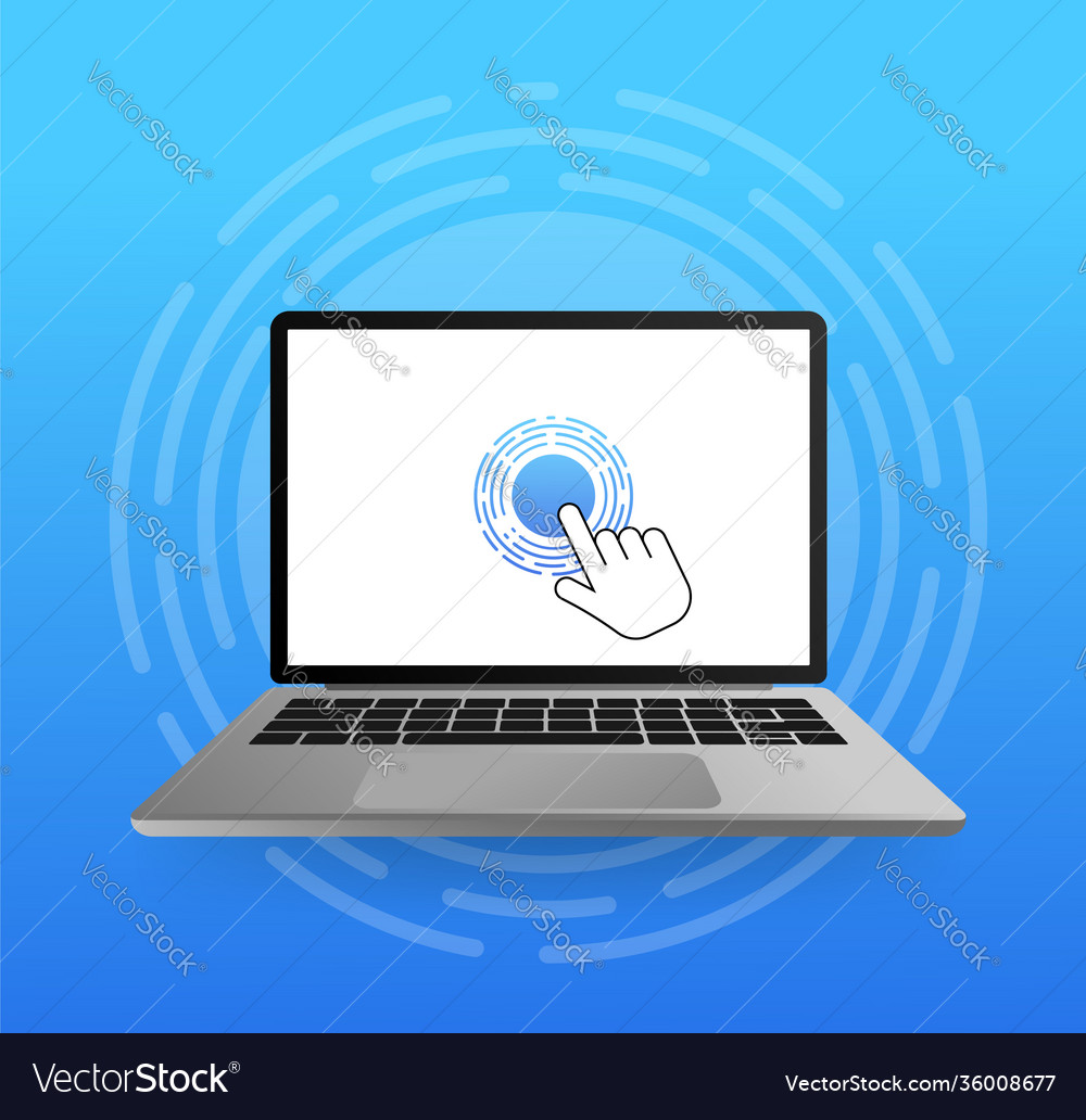 Laptop with cursor computer or search click arrow vector image Laptop with cursor computer or search click arrow