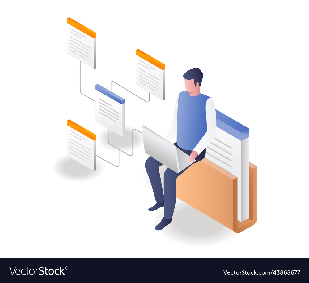 Man working on computer with some data vector image Man working on computer with some data