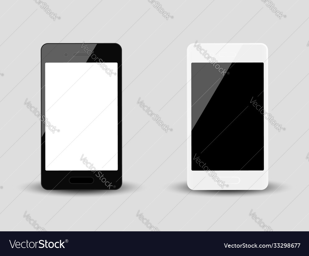 Realistisches Smartphone Mockup Set schwarz und weiß vector image Realistisches Smartphone Mockup Set schwarz und weiß