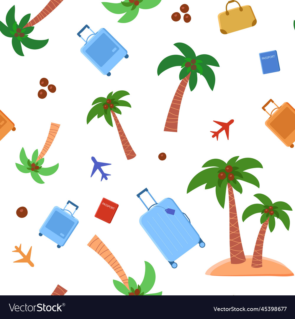 Seamless pattern palm trees suitcases