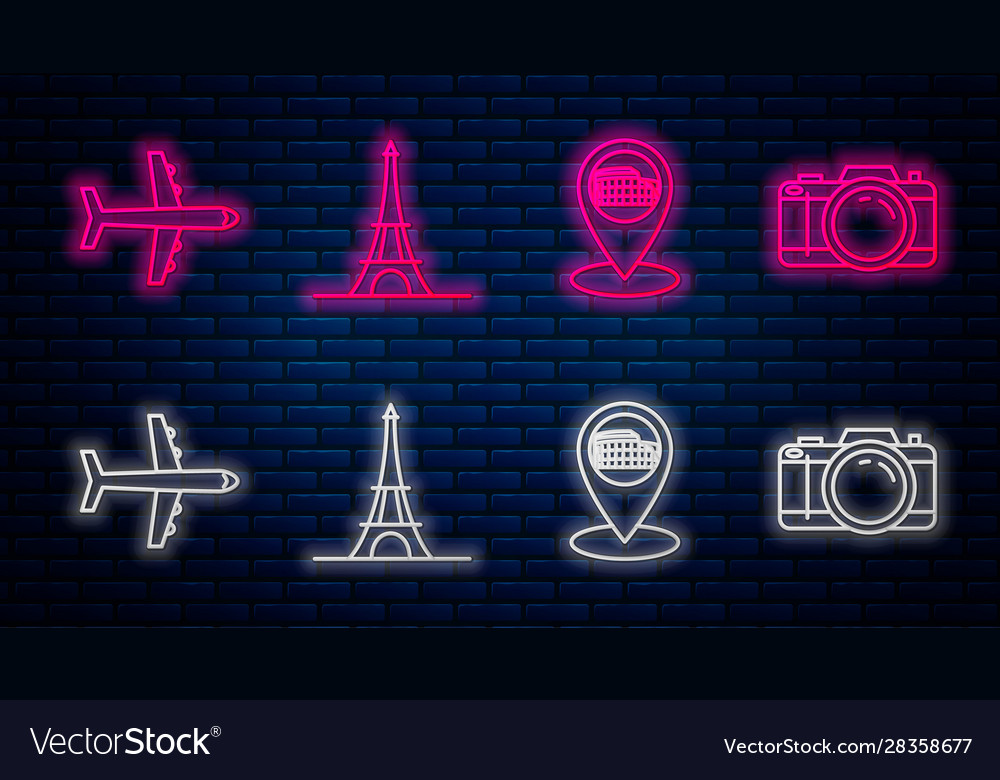Set Linie Eiffel Turm Kartenzeiger mit Koliseum vector image Set Linie Eiffel Turm Kartenzeiger mit Koliseum