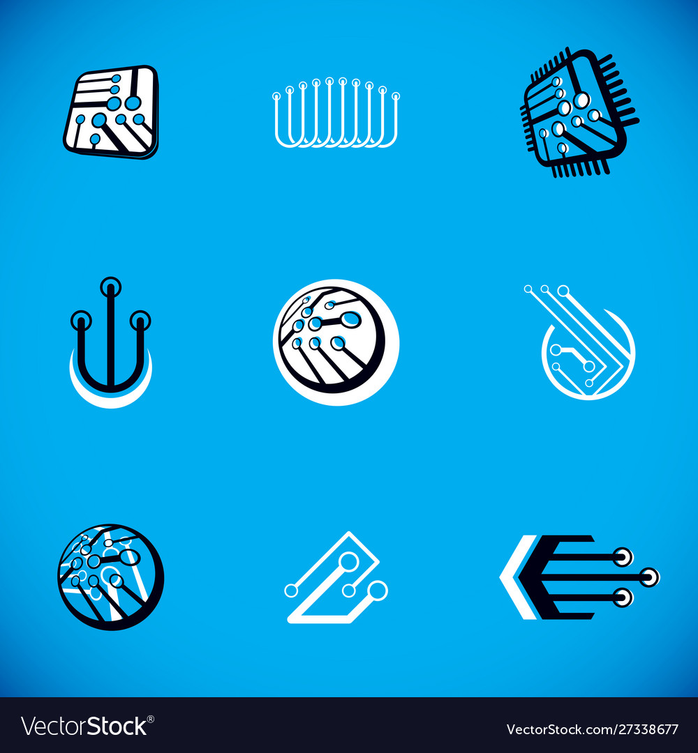 Set microprocessor scheme abstract logotypes