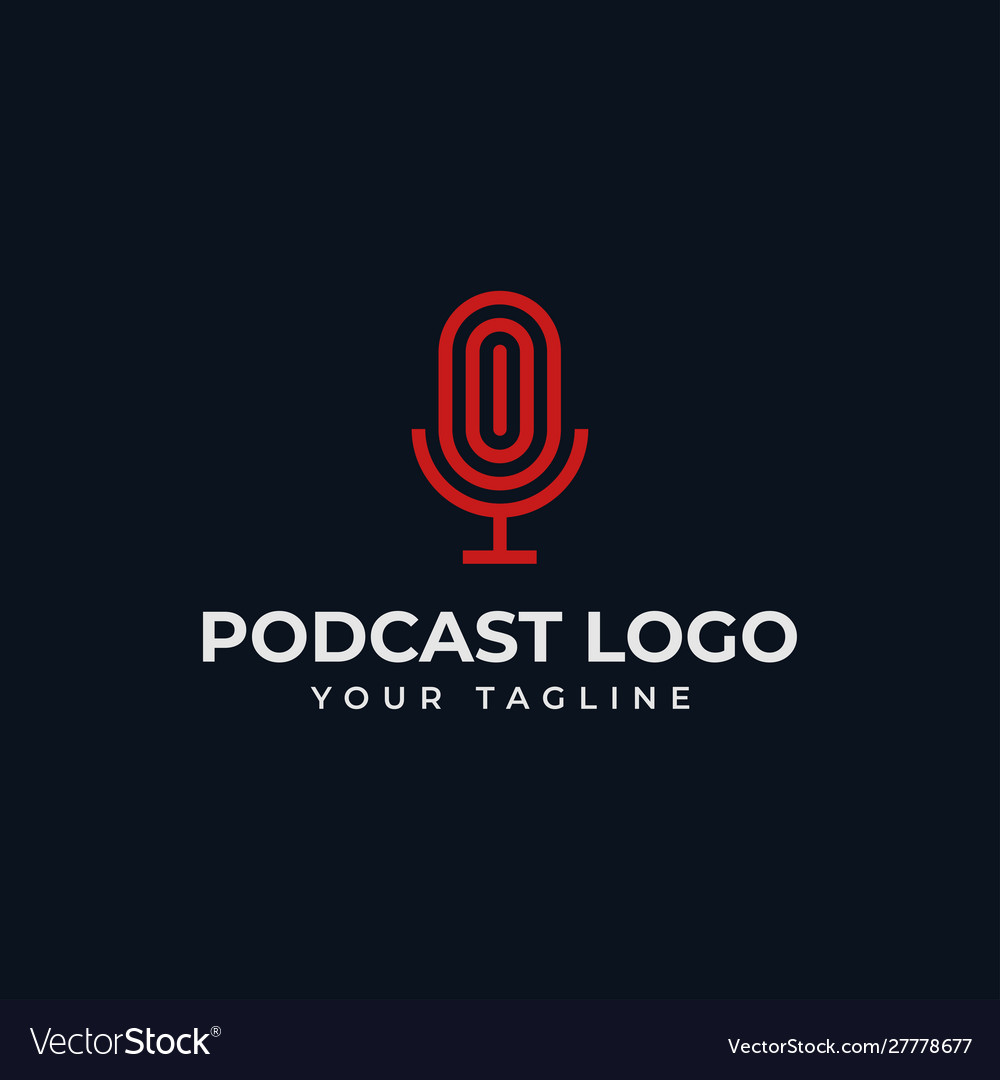 Simple microphone podcast radio line logo design Vector Image