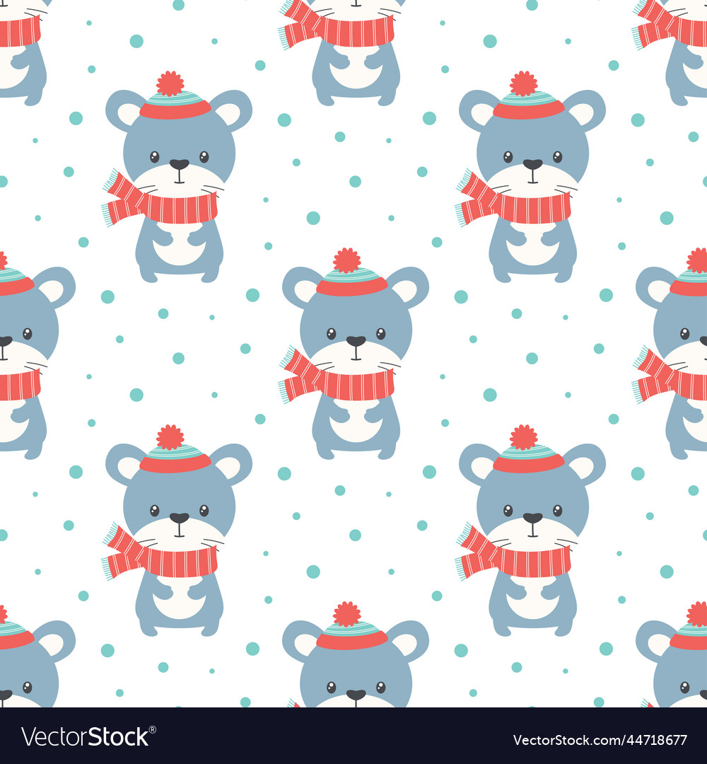 Winter seamless pattern with mouse and snow