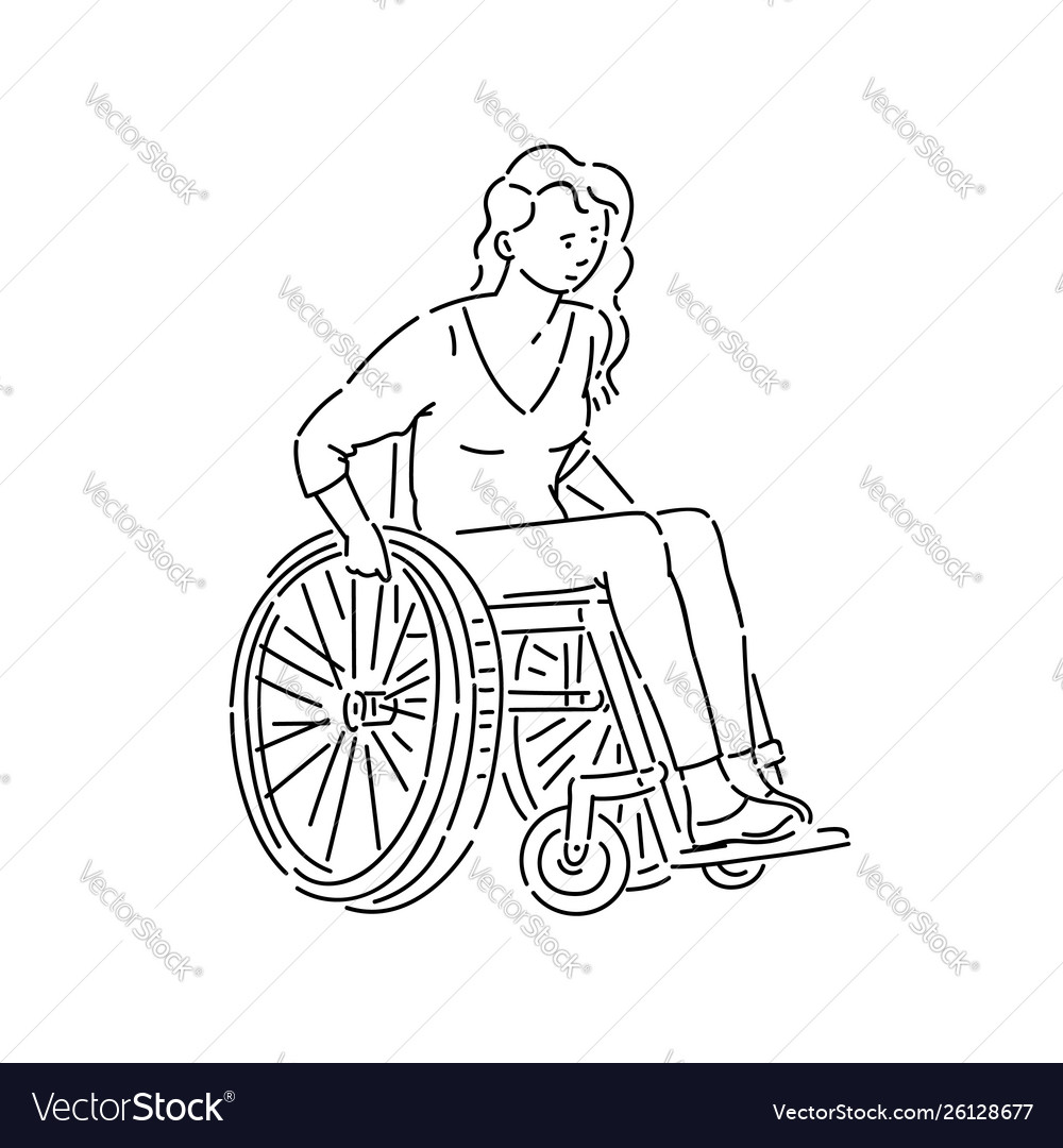 Young disabled woman in wheelchair line art Vector Image