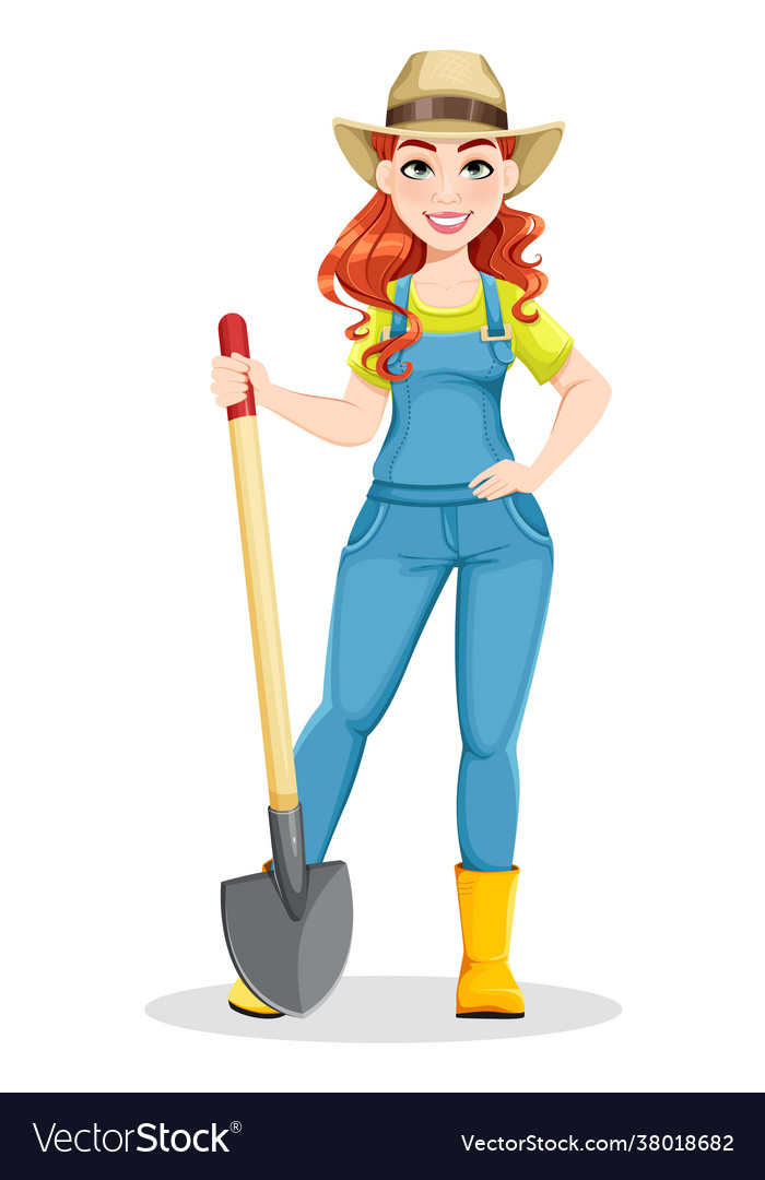 Beautiful woman farmer holding shovel Royalty Free Vector