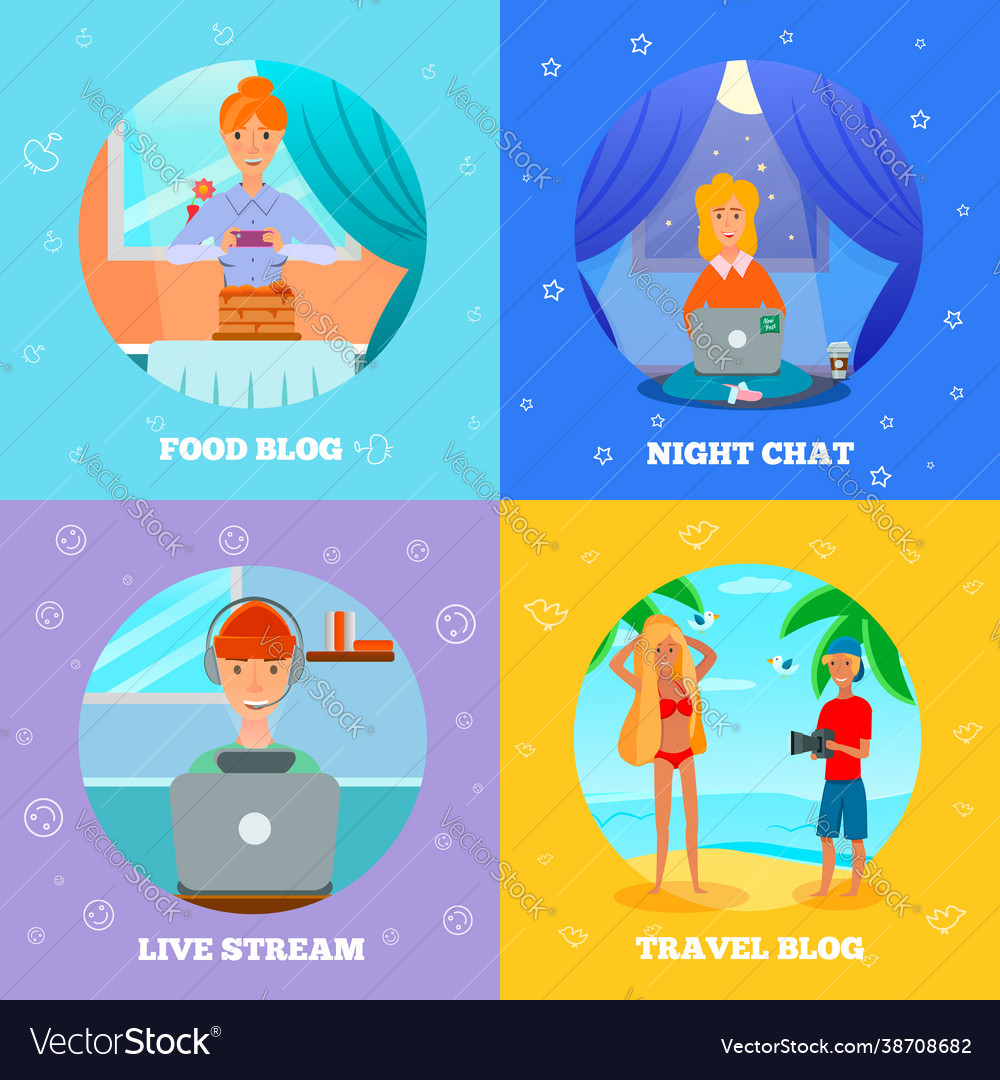 Bloggers characters flat concept square vector image Bloggers characters flat concept square