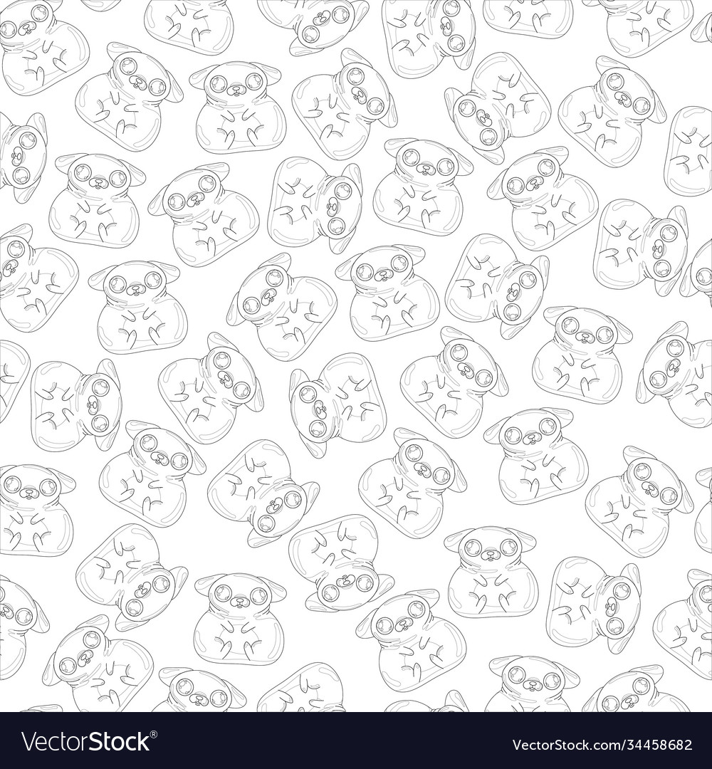 Cute cartoon pugs dog sketch seamless pattern