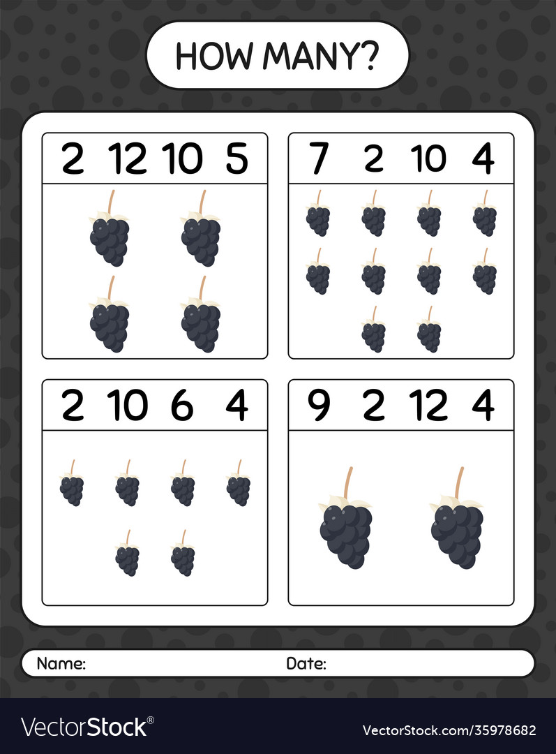 How many counting game with grape worksheet vector image How many counting game with grape worksheet