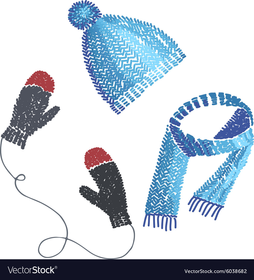 Knitted hat scarf and mittens Royalty Free Vector Image