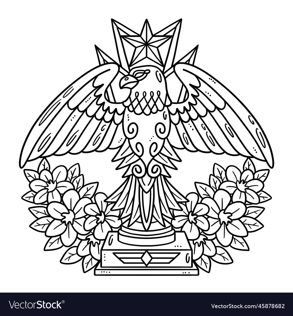 Memorial trophy with flower isolated coloring page