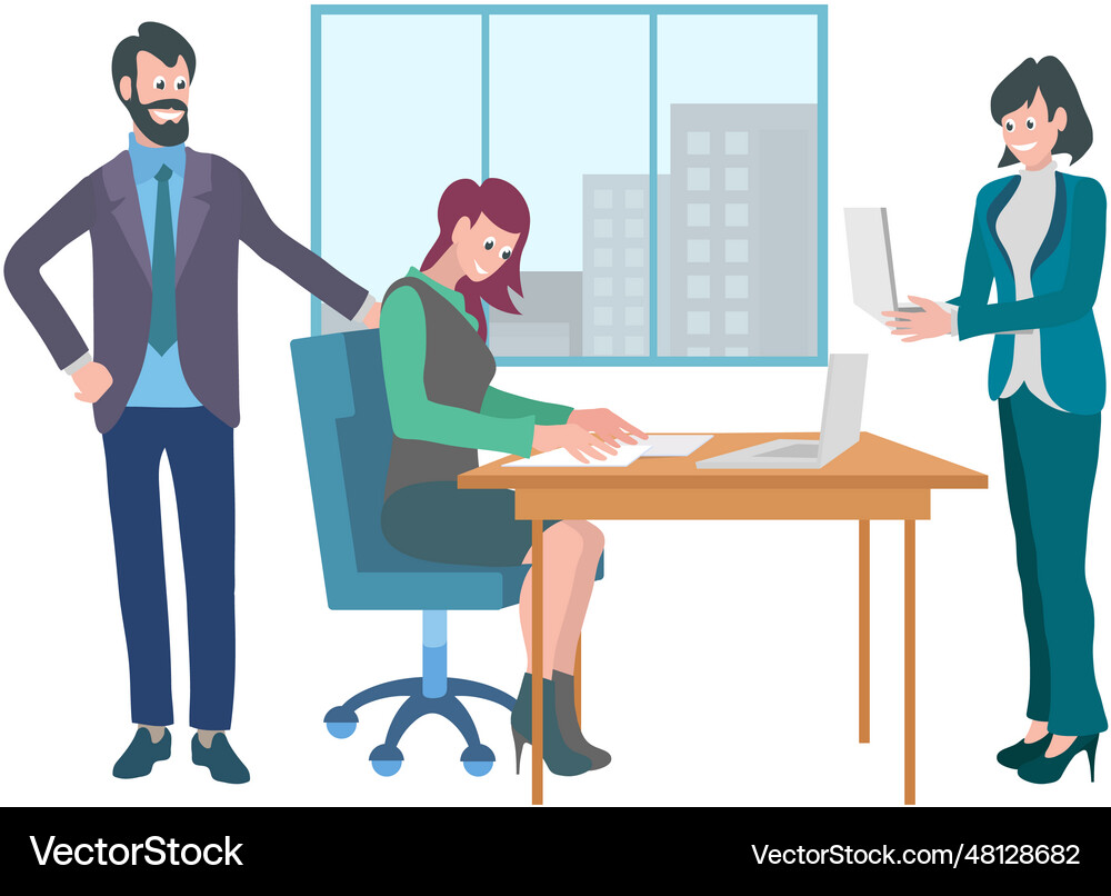 Office workers an manager delegates Royalty Free Vector