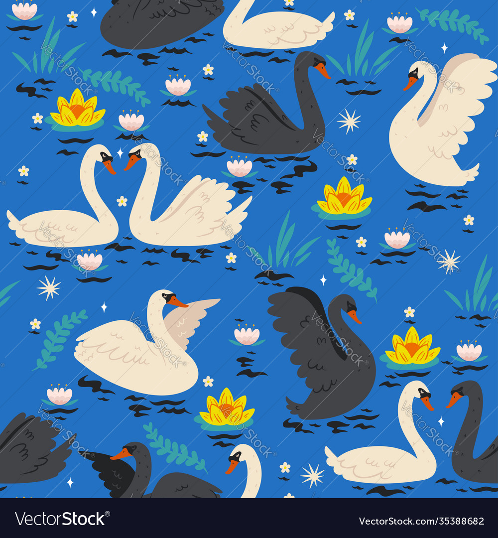 Seamless pattern with swans on pond graphics Vector Image Seamless pattern with swans on pond graphics