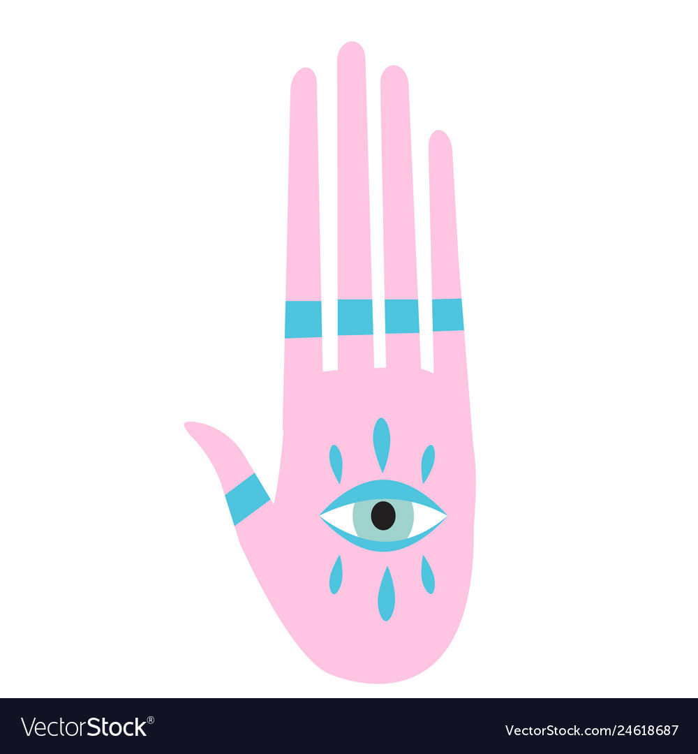 Hand with eye flat on white