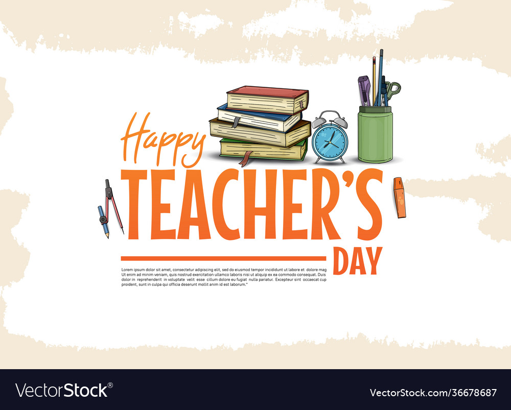 Happy teacher day with school equipment element Vector Image