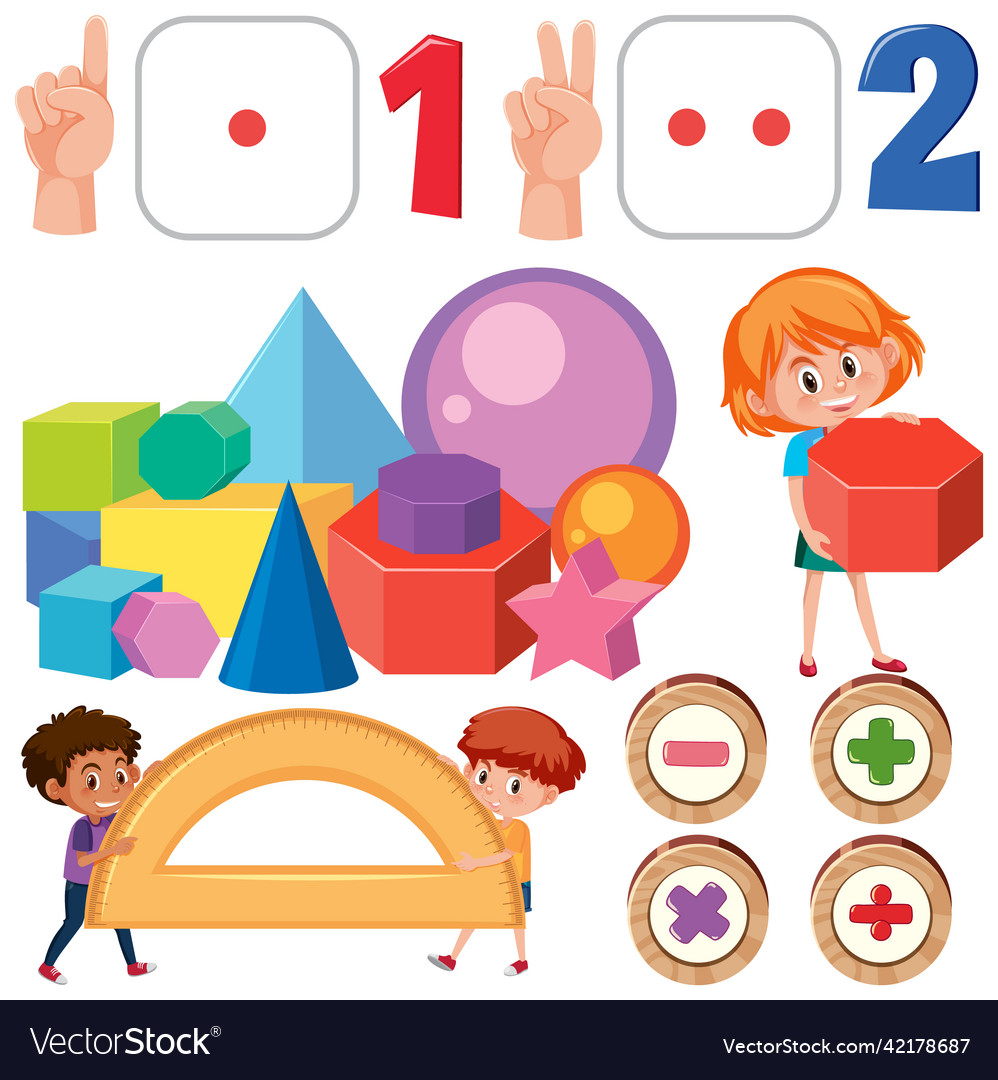 Math classroom objects with supplies and students
