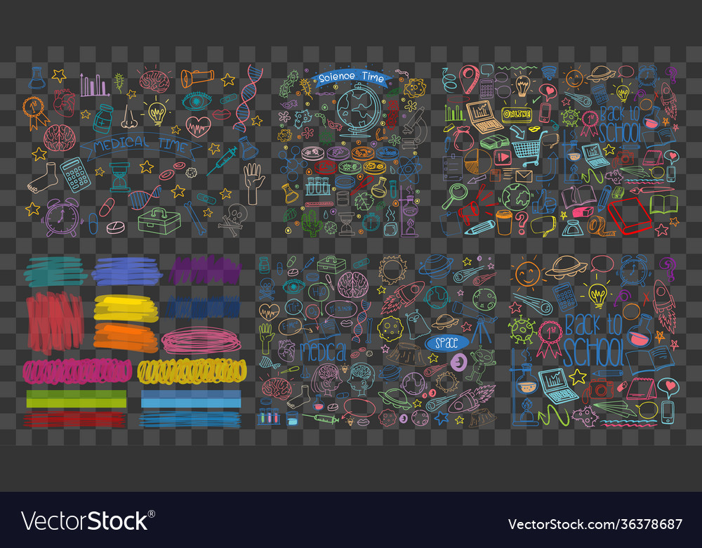 Set colorful object and symbol hand drawn Vector Image