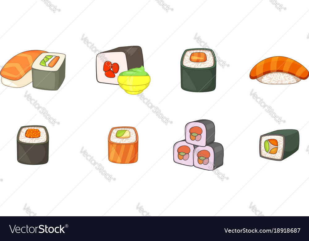 Sushi Icon Set Cartoon Style Royalty Free Vector Image