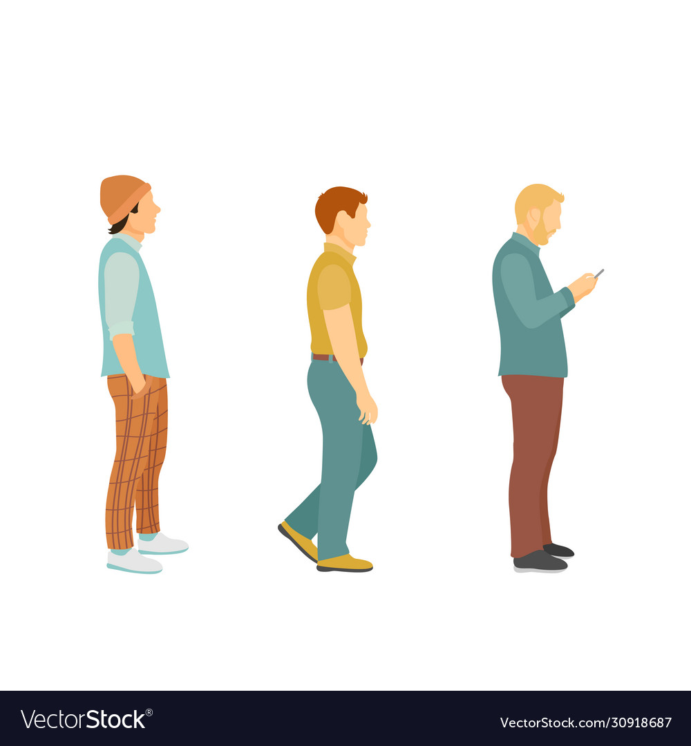 Three men in modern clothes full growth stand