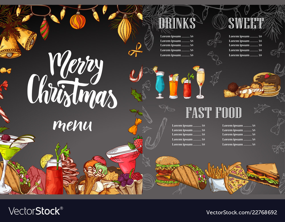 Chalk drawing christmas menu design winter