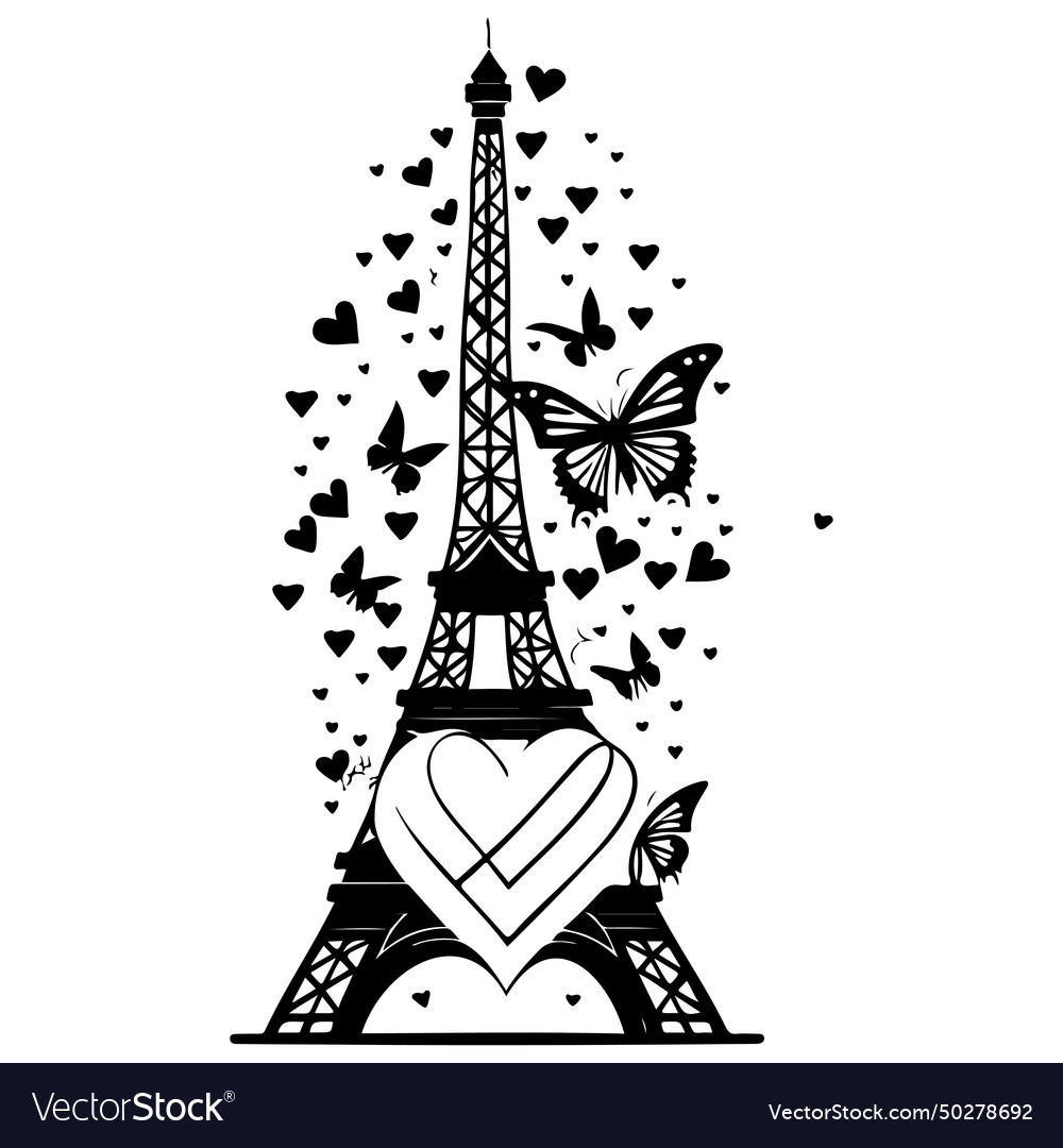 Eiffel tower with butterfly love heart valentine Vector Image