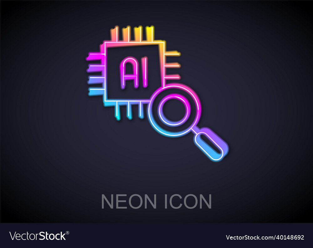 Glowing neon line computer processor vector image Glowing neon line computer processor