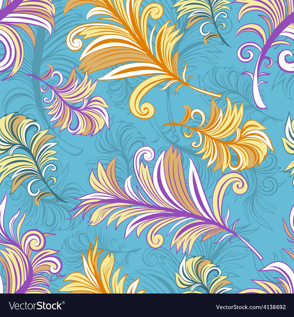 Pattern with colored abstract feathers
