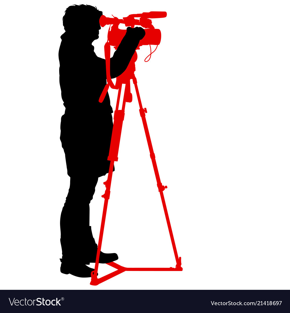 Cameraman with video camera silhouettes on white