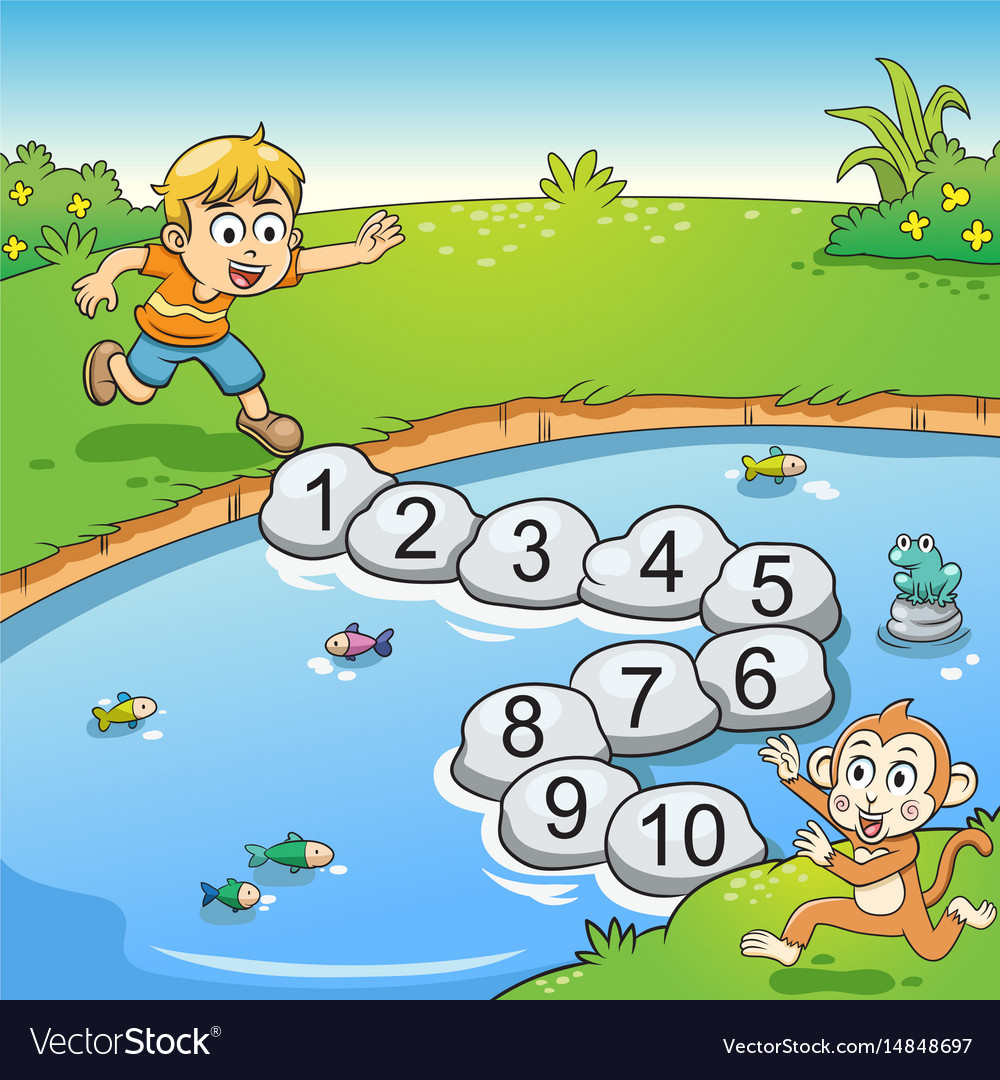 Counting number one to ten with boy and monkey Vector Image