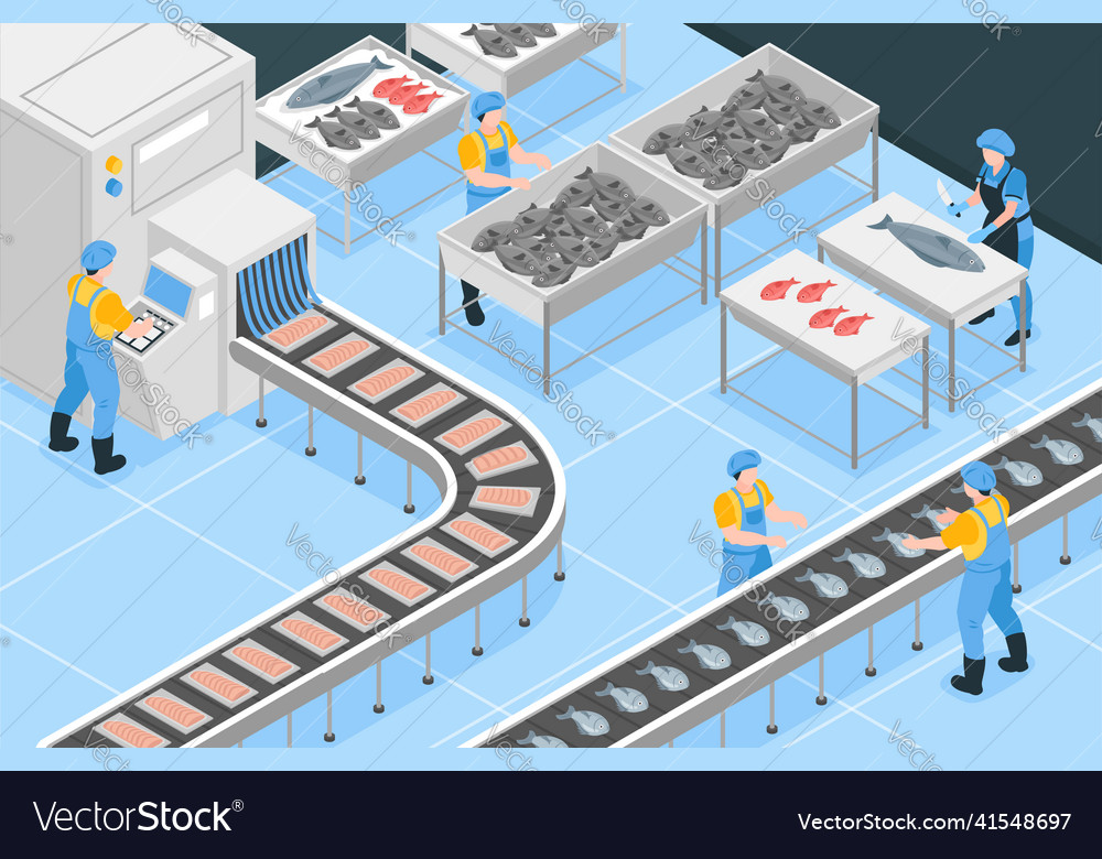 Fishing production isometric background