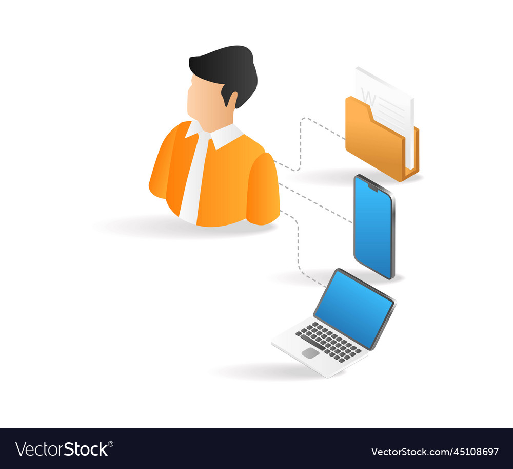 Flat isometric 3d of man controlling app branch Vector Image Flat isometric 3d of man controlling app branch