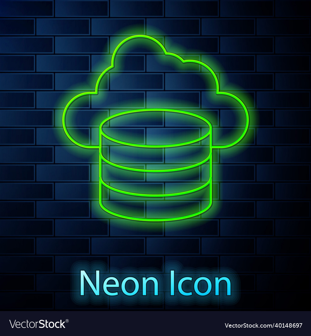 Glowing neon line cloud database icon isolated