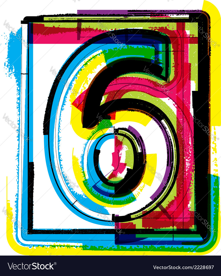 Grunge Number 6 - Colorful Script
