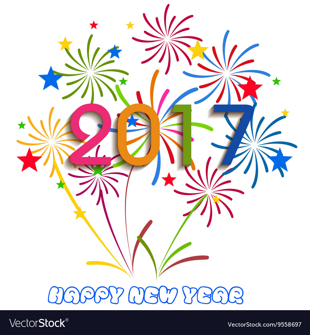 Happy new year 2017 with fireworks background Vector Image