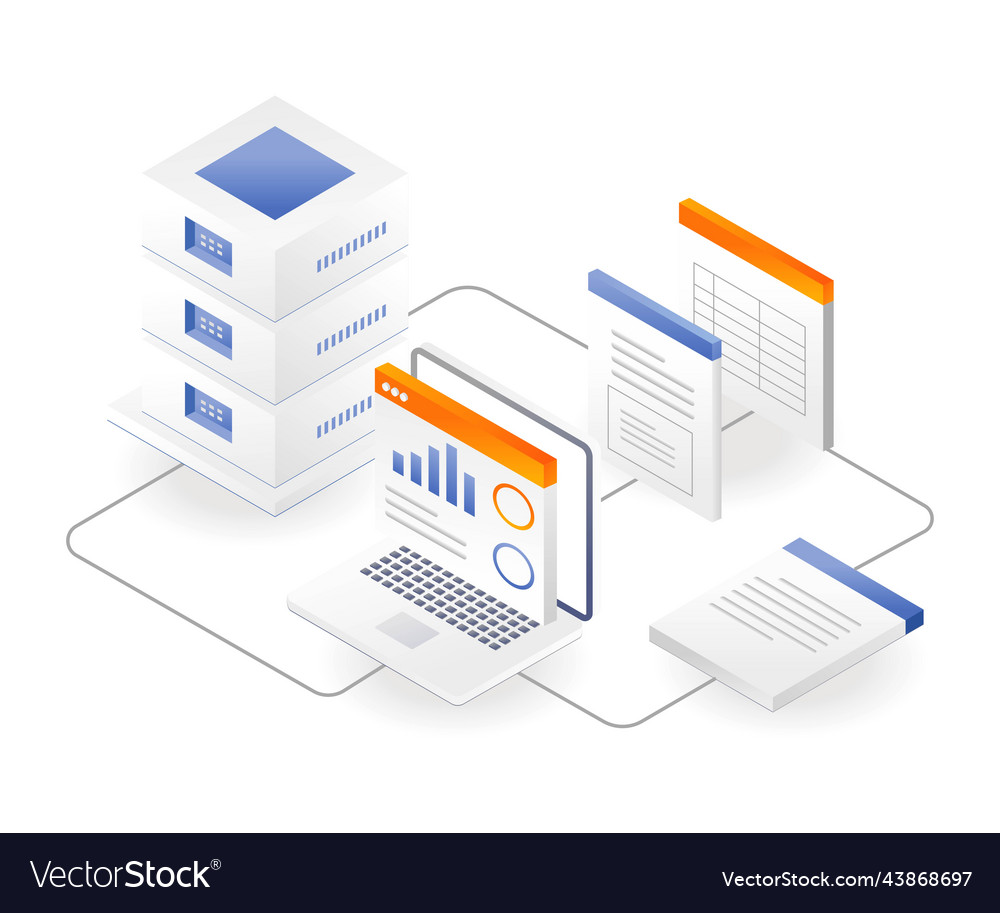 Netzwerkdokument Datenbank Analyse Server Prozess vector image Netzwerkdokument Datenbank Analyse Server Prozess