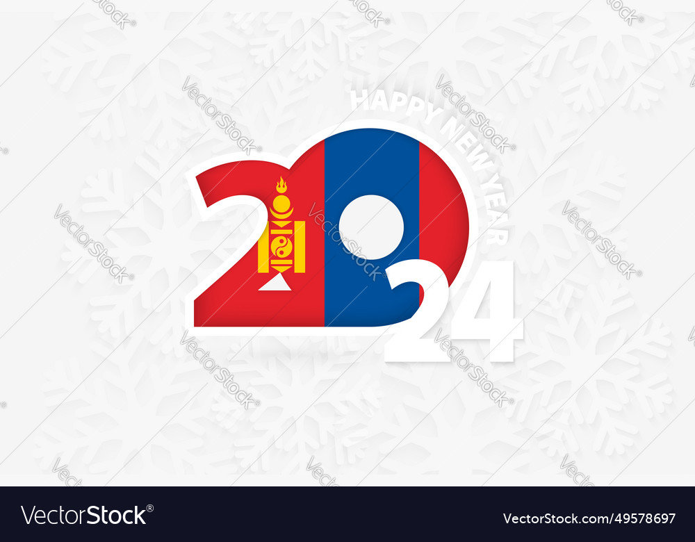 New year 2024 for mongolia on snowflake background