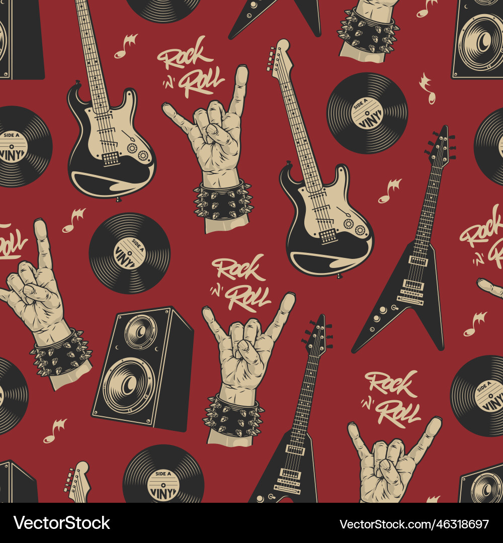 Rocknroll music colorful seamless pattern Vector Image
