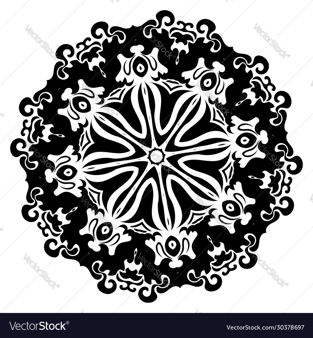 Round floral frame black and white