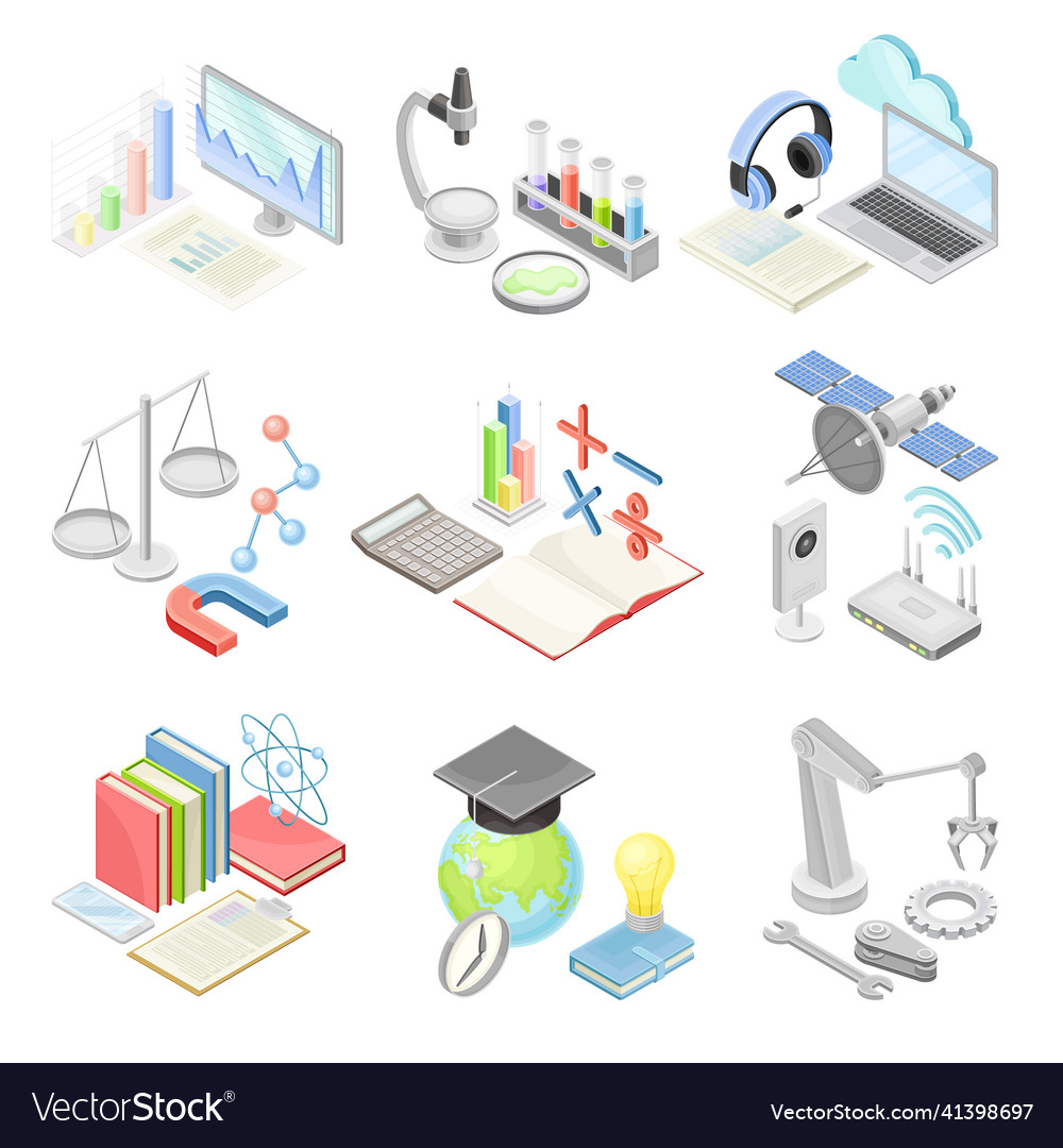 School lesson subjects set education supplies vector image School lesson subjects set education supplies