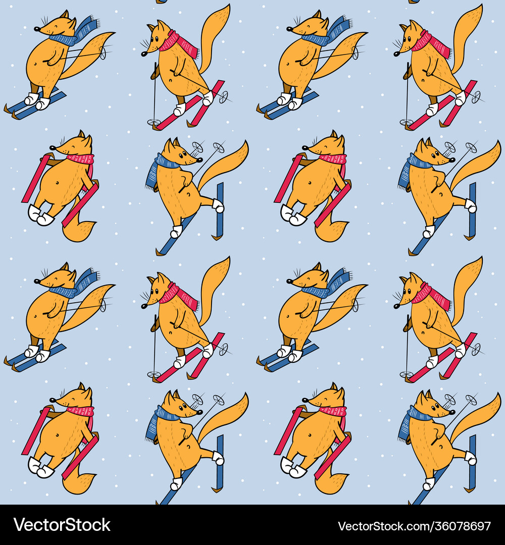 Seamless pattern with foxes in scarves Royalty Free Vector