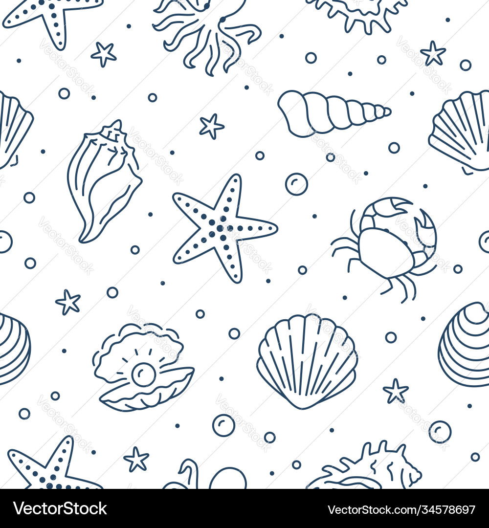 Seashell seamless pattern background Royalty Free Vector