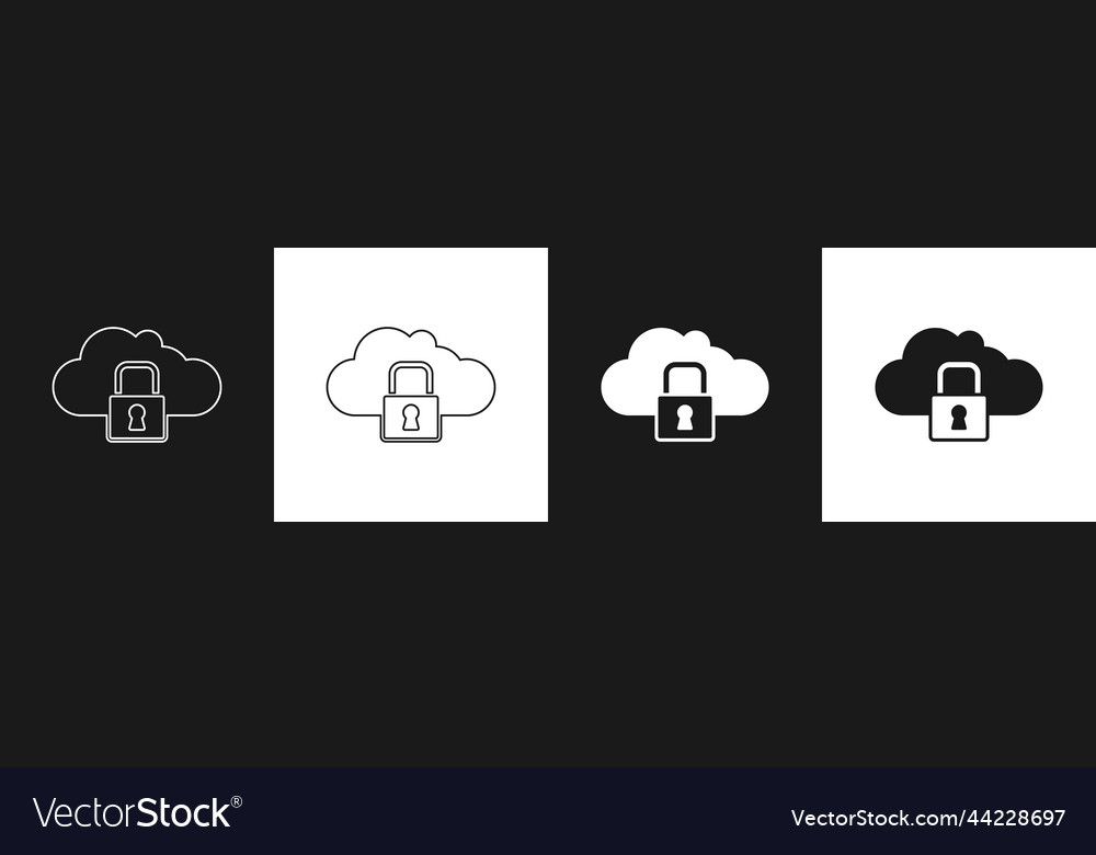 Set cloud computing lock icon isolated on black vector image Set cloud computing lock icon isolated on black